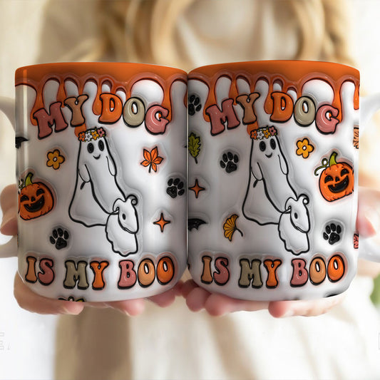 Petthouse | My Dog Is My Boo Mug, Ghost Dog Walking Inflated 3d Mug, Halloween Ghost Spooky Vibes