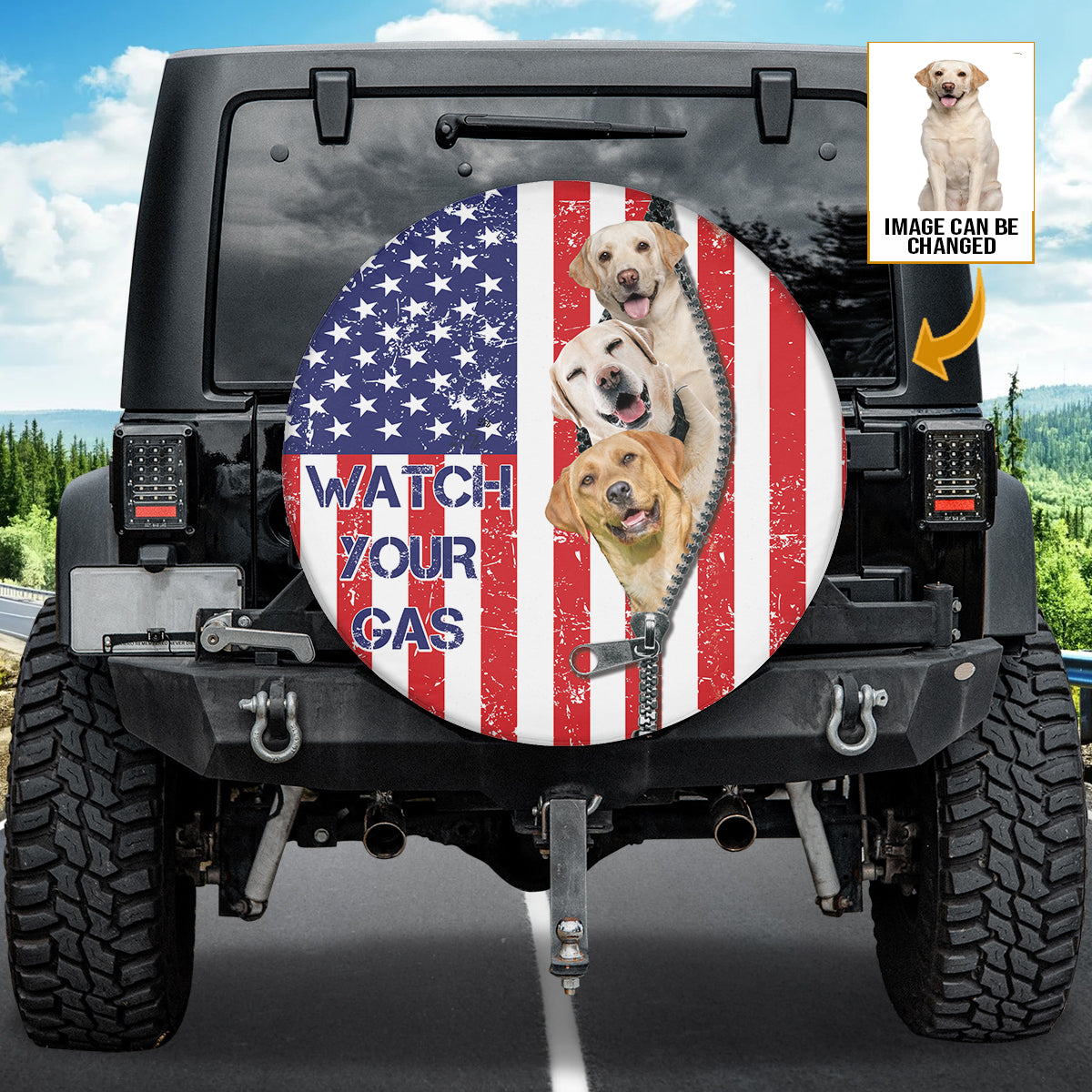 Petthouse | Labrador Retriever Customizable Spare Tire Cover Watch Your Gas Tire Wheel Protector Fun Car