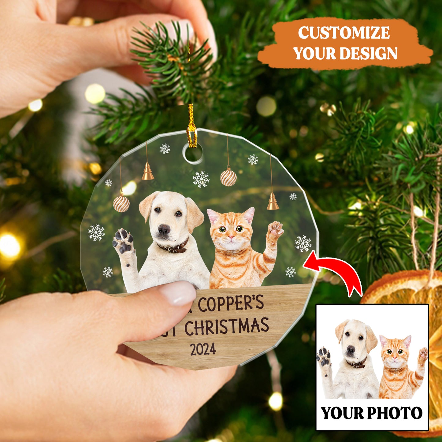 Petthouse | Personalize Dog And Cat Photo Ornament, Pet First Christmas, Celebrate Christmas Holiday