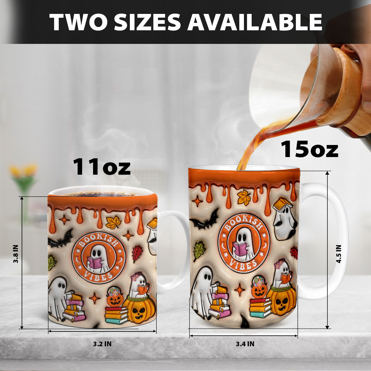 Petthouse | Bookish Halloween 3d Inflated Print Mug, Cute Ghosts Spooky Mug For Books Lovers, Boo