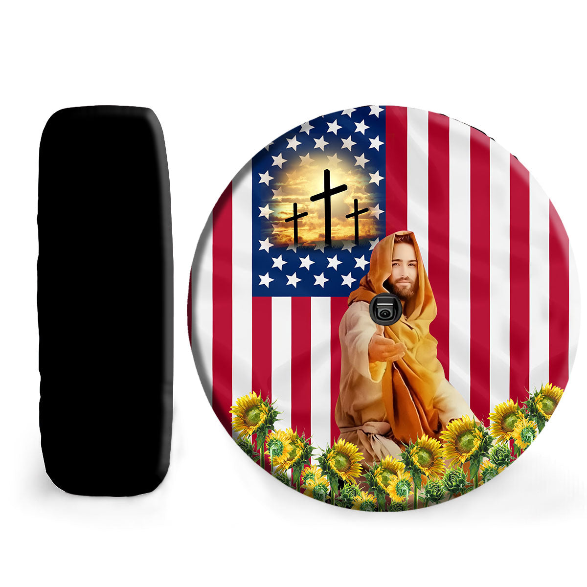 Petthouse | Jesus Sunflower Wheel Tire Covers Christian Religious One Nation Under God Spare Tire Cover