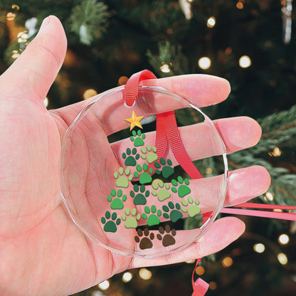 Petthouse | Glass Ornament, Dog Paw Footprint Christmas Tree, Puppy Christmas Gift