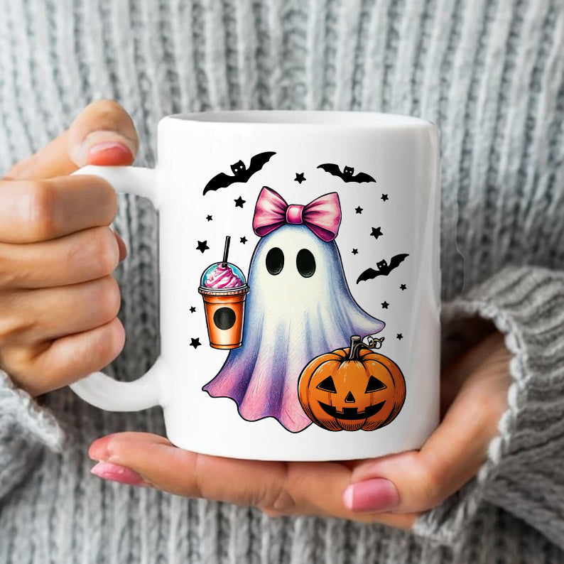 Petthouse | Halloween Ghost Shirt, Retro Ghost Coffee Pumpkin Halloween Shirt, Cute Ghost Coffee