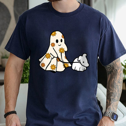 Petthouse | Funny Halloween Ghost Dog Walker Shirt, Cute Spooky Dog Shirt, Ghost And Dog Walking