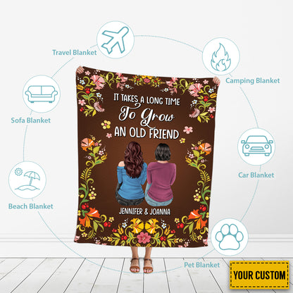 Petthouse | Personalized To Grow An Old Friend Cozy Blanket, Bestie Check Throw Blanket, Floral Pattern Travel