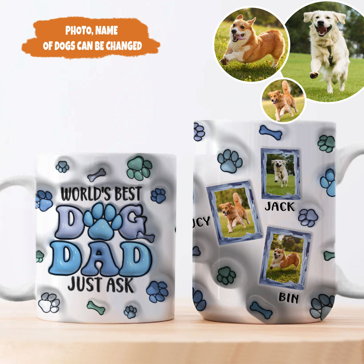 Petthouse | Personalized World's Best Dog Dad Ever 3d Inflated Effect Printed Mug, Gift Dog Lover