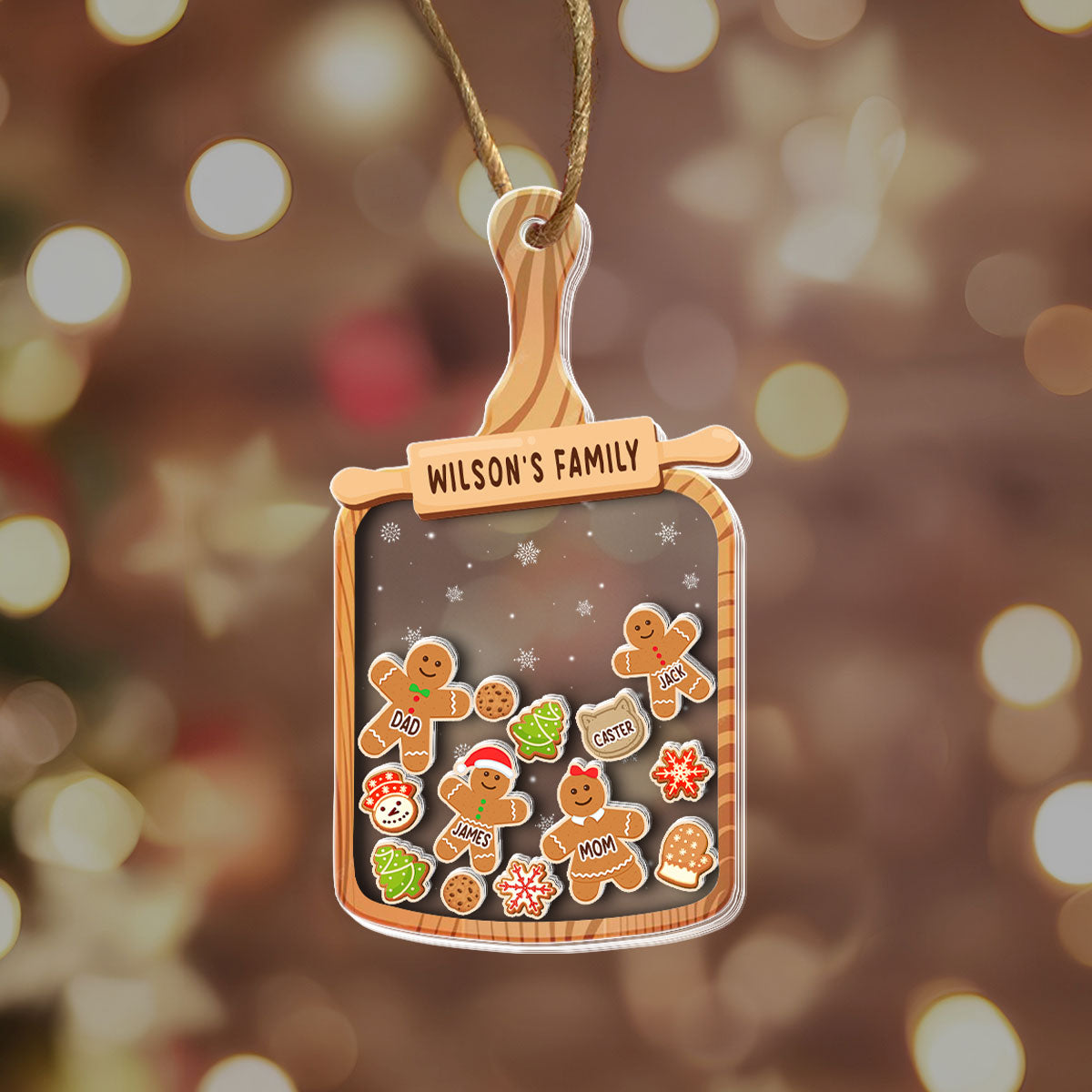 Petthouse | Personalized Family Member 4d Shaker Ornament, Gingerbread Family, Family Christmas Gifts