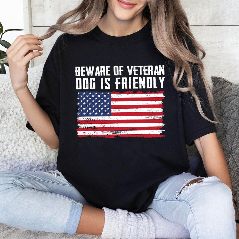 Petthouse | Custom Dog Beware Of Veteran Dog Is Friendly Shirt, Funny Dog 4th Of July Shirt