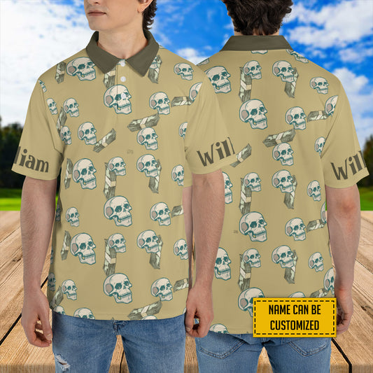 Petthouse | Personalized Human Skull Men Polo Shirts Seamless Pattern Background Polo Shirt Halloween Day