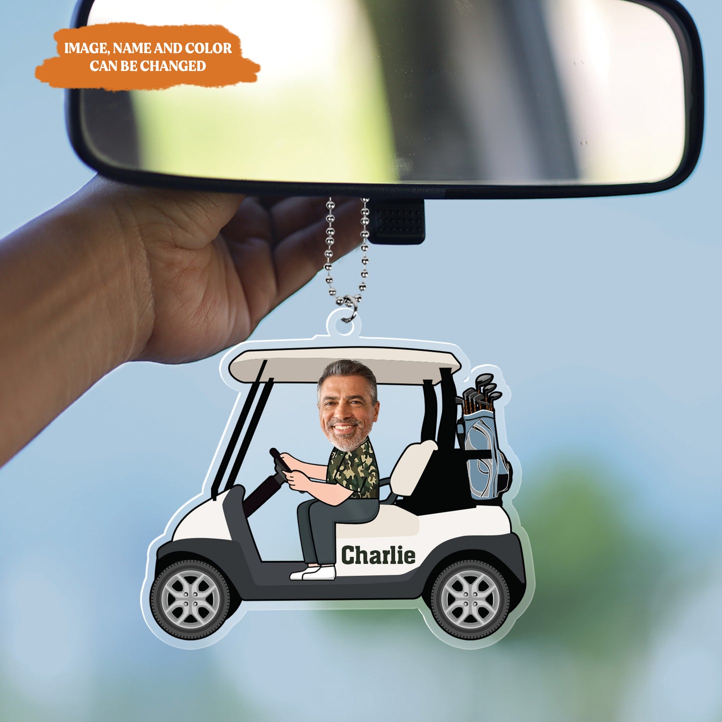 Petthouse | Customized Photo Golf Cart Car Hanger, Car Ornament, Golf Man Ornament, Gift For Grandpa