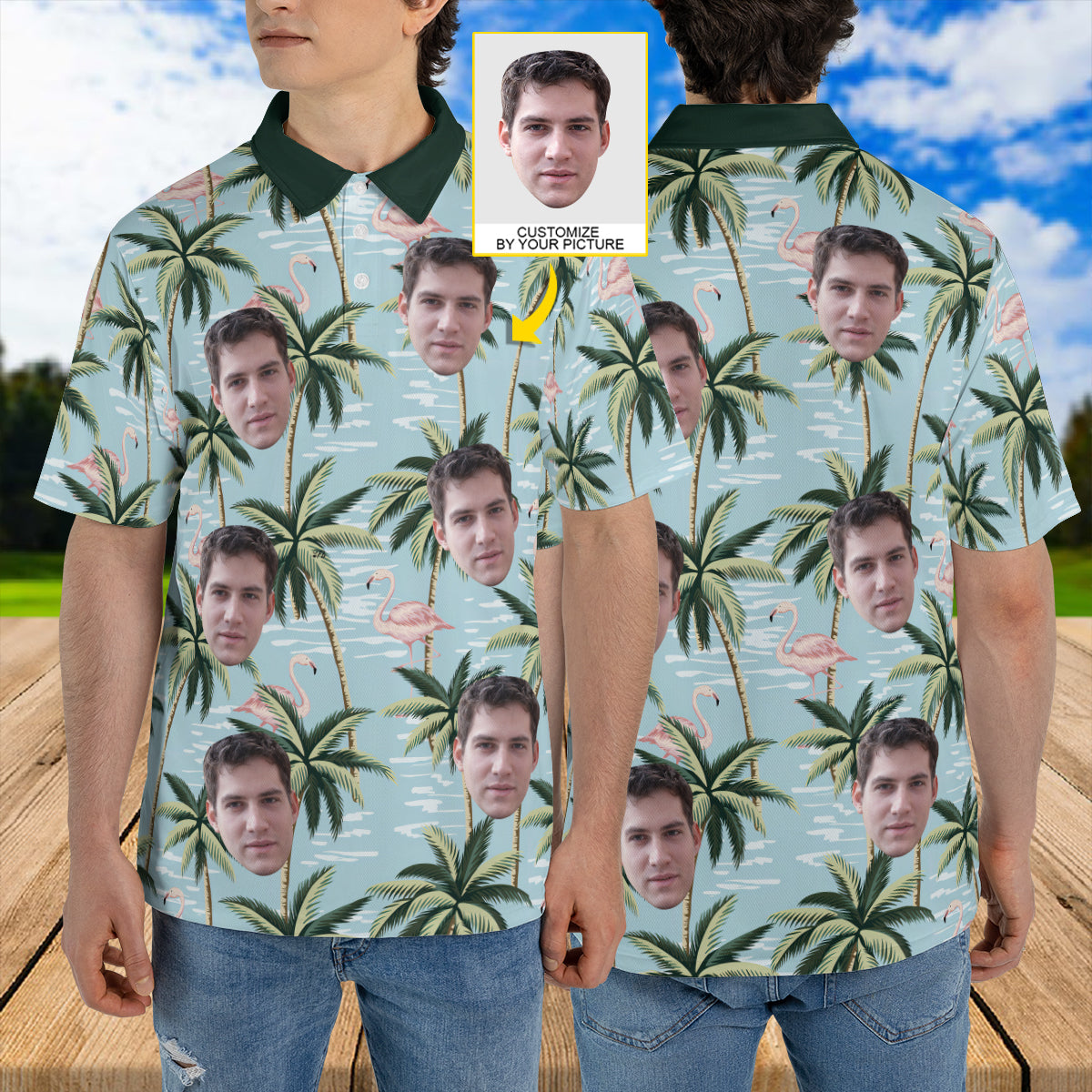 Petthouse | Customized Picture Palm Tree Flamingo Seamless Pattern Polo Shirt Summer Beach Vibe Golf Shirt Summer