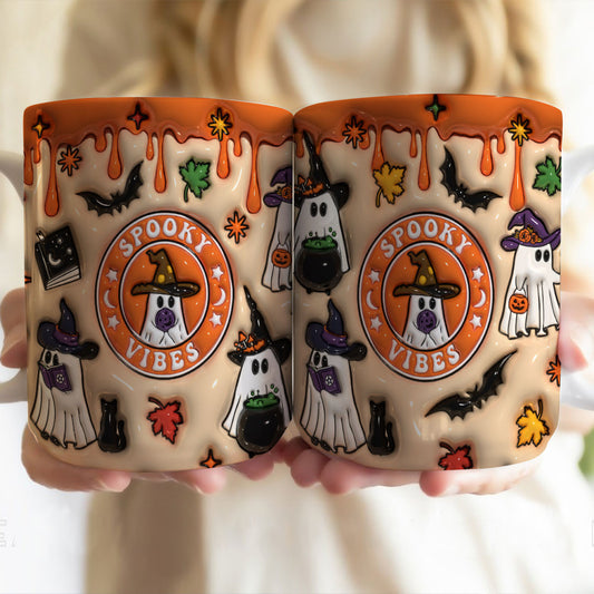 Petthouse | Witch Ghosts Ceramic Mug,  3d Inflated Halloween Ghosts Mug, Spooky Witch Vibes, Boujee Ghost