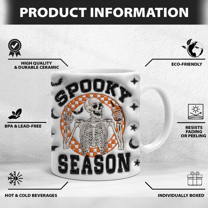 Petthouse | Spooky Season Skeleton Inflated 3d Mug, Retro Halloween Mug, Skeleton Halloween Coffee Cup