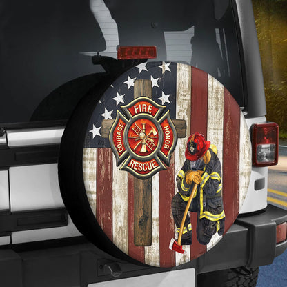 Petthouse | Christian Firefighter Usa Flag Farmhouse Spare Wheel Cover Dad Fireman Gift Spare Tire Cover