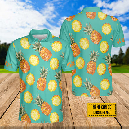 Petthouse | Custom Name Fresh Fruit Pineapple With Green Leaves Polo Shirts Summer Beach Fruits