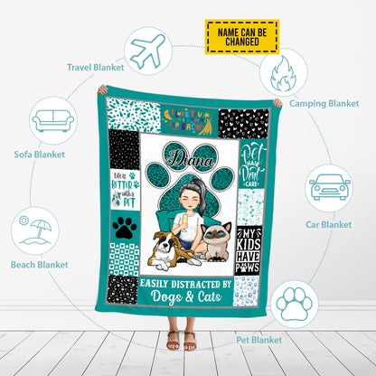 Petthouse | Personalized Pet Lovers Cozy Blanket, Easily Distracted By Dogs Throw Blanket, Life Is Better