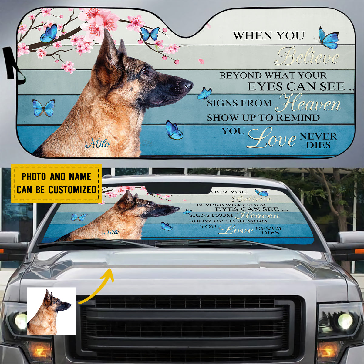 Petthouse | Customized German Shepherd Memorial Windshield Sun Shade Dog Remembrance Gifts