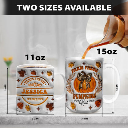 Petthouse | Farm Fresh Pumpkins Hand Pick Daily Mug, Pumpkin 3d Inflated Effect Mug Fall Autumn Gift