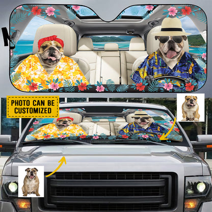 Petthouse | English Bulldog Hawaii Summer Car Sunshade Windshield Custom Photo Sunshade For Car Dog Sunshade