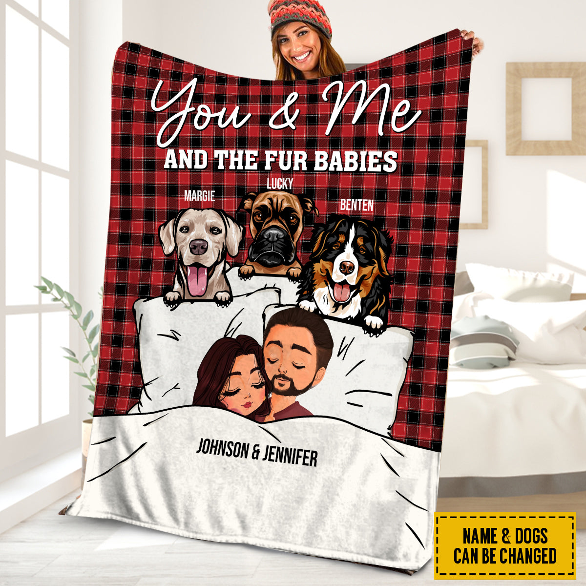 Petthouse | Customized Name Dog Valentine Blanket, You & Me And The Fur Babies Blanket, Custom Dog Throw Blanket