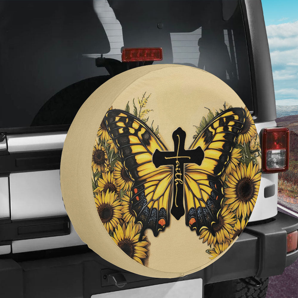 Petthouse | Jesus Butterflies Faith Spare Tire Cover, Jesus Sunflower Decor Car, Butterflies Faith Car