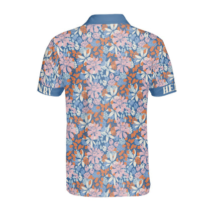 Petthouse | Customized Name Floral Seamless Tropical Pattern Polo Shirt Flower Floral Plants Sport Shirt Gift For Daddy