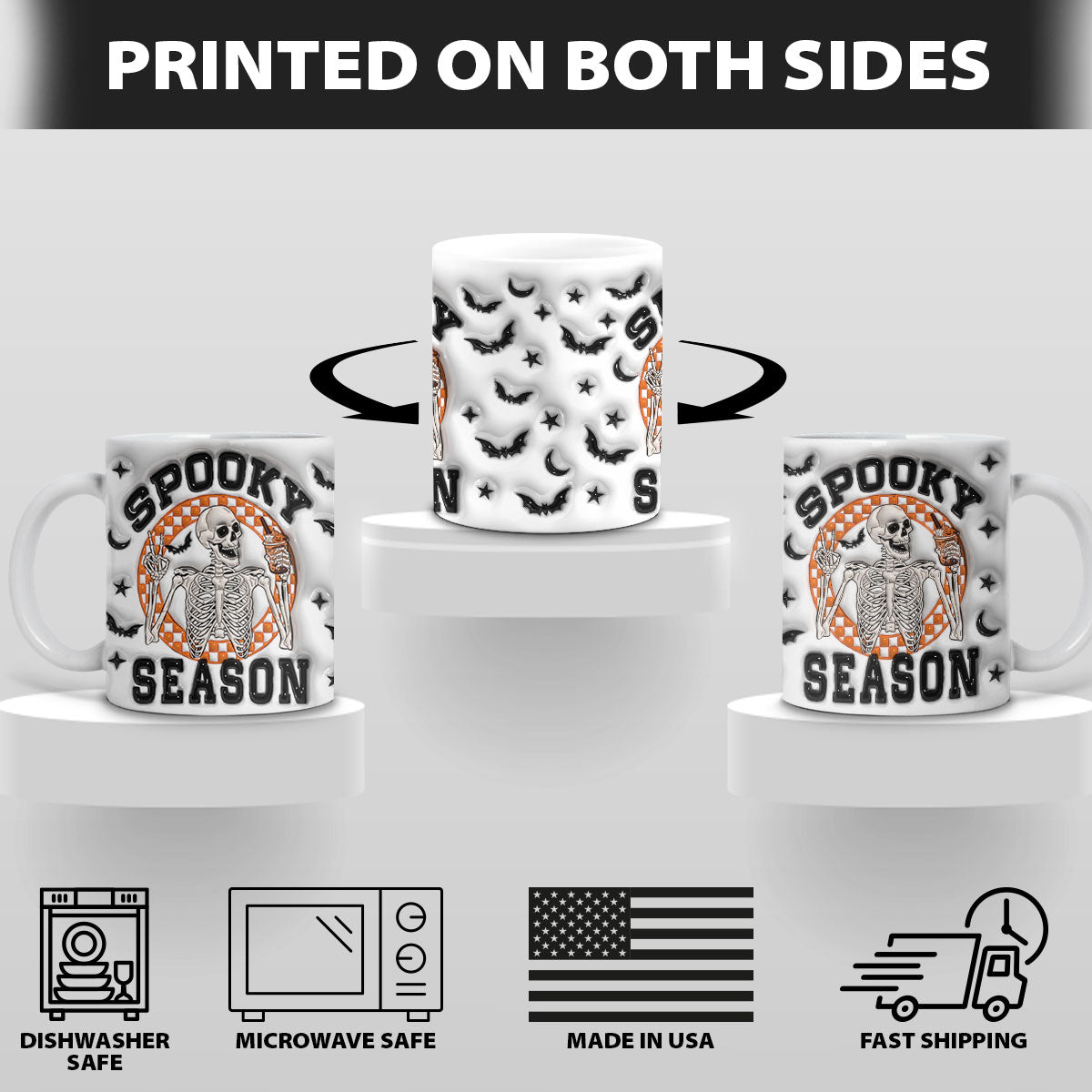 Petthouse | Spooky Season Skeleton Inflated 3d Mug, Retro Halloween Mug, Skeleton Halloween Coffee Cup