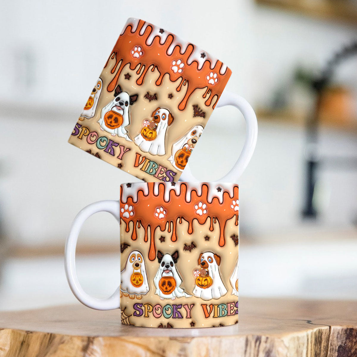 Petthouse | Spooky Dog 3d Inflated Mug, Halloween Dog Mug, 3d Mug Halloween, Halloween Pattern, Spooky Mug Fall Season