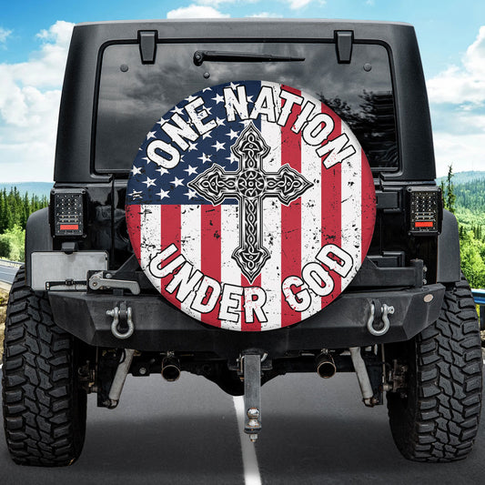 Petthouse | Jesus Christian Cross Us Flag Spare Tire Cover One Nation Under God Tire Protector Truck Decor