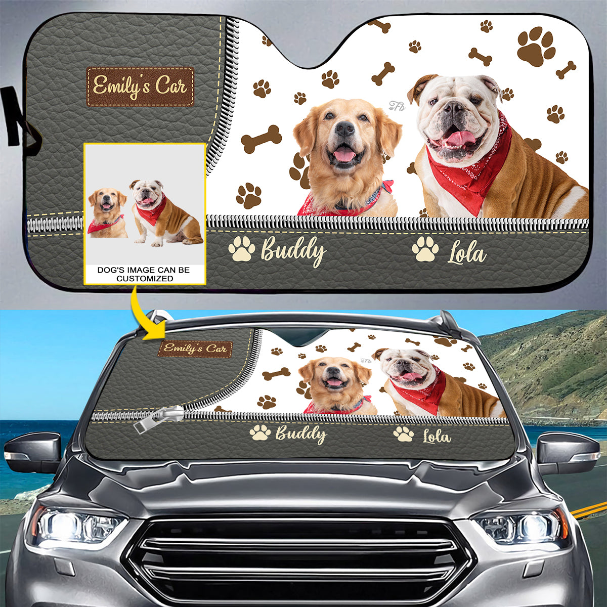 Petthouse | Dog Customize Windshield Sun Shade With Photo Pet Paws Foldable Car Sunshade Dog Mom Dog Dad