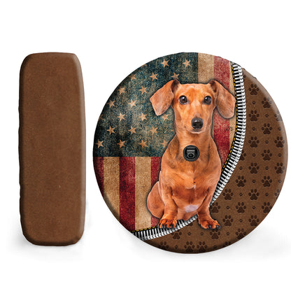 Petthouse | Dachshund Dog Spare Tire Cover Grunge American Flag Tire Protector Pet Paw Tire Storage Bag