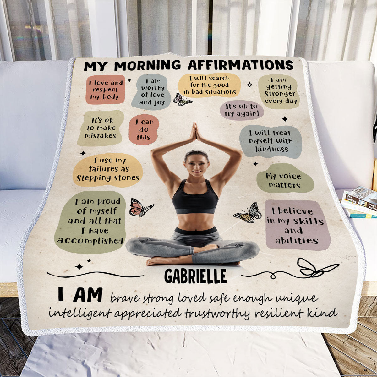 Petthouse | Customized Morning Affirmations On Blanket, Yoga Lover Blanket Warm From Bestie, I Love And Respect My Body