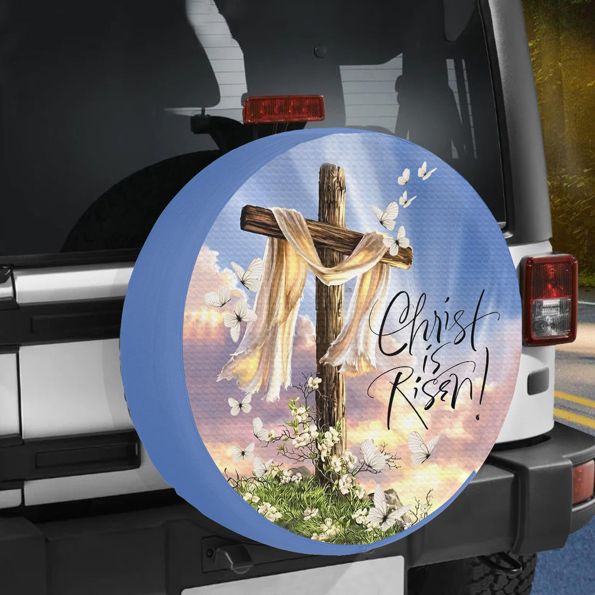 Petthouse | Christ Is Risen Spare Tire Cover Jesus Believer Tire Protector Christian Cross Spare Wheel Cover