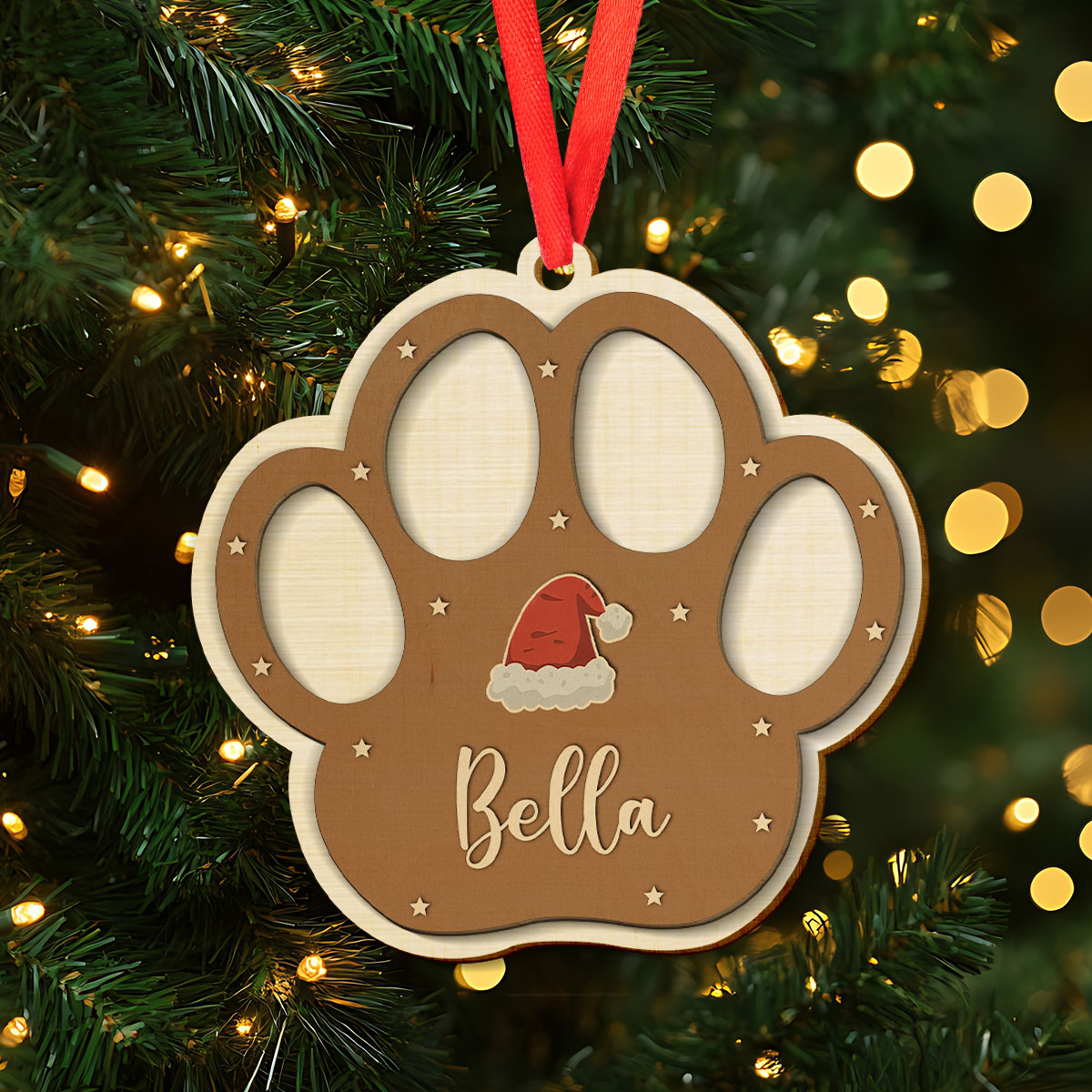 Petthouse | Personalized Dog Paw Ornament, Dog Christmas Ornament, Paw Wooden Ornament, Gift For Dog Mom