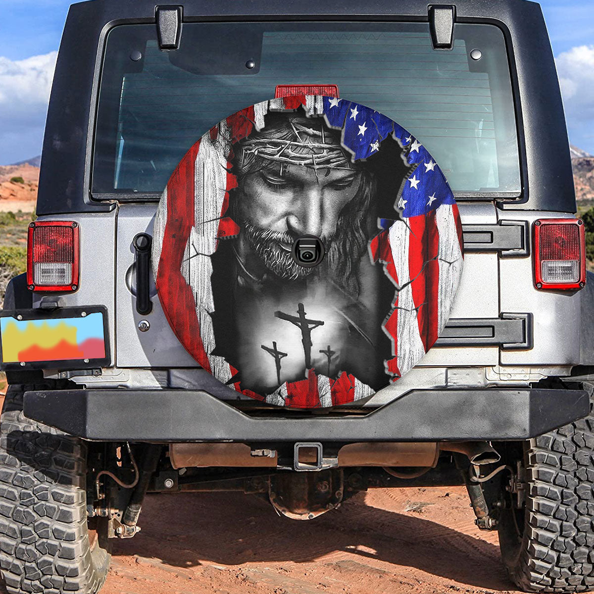 Petthouse | Jesus Grunge Usa Flag Farmhouse Durable Tire Protector Christian Faith Gift Spare Tire Cover