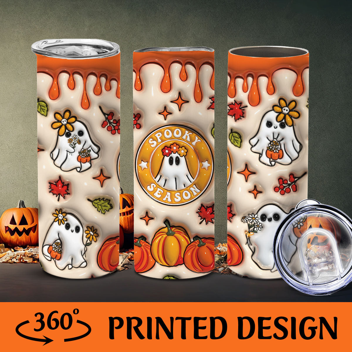 Petthouse | Ghost Spooky Season 3d Inflated Effect Skinny Tumbler, Halloween Skinny Tumbler Witch Tumbler