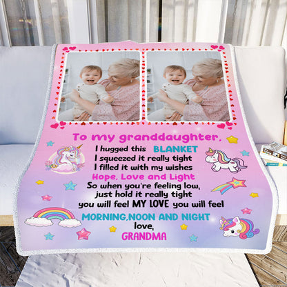 Petthouse | Granddaughter Customized Photo Fleece Blanket, Unicorn Throw Blanket, Granddaughter Love Letter Blanket