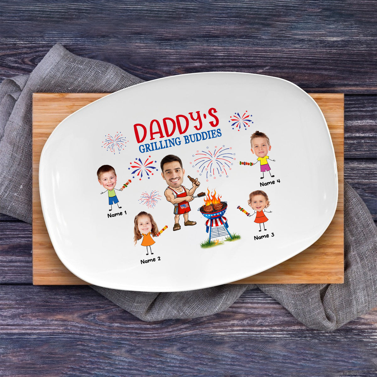 Petthouse | Personalized Daddy's Drilling Buddies Grilling Plate Independence Day, Daddy Grilling Plate, Independence Day Gift