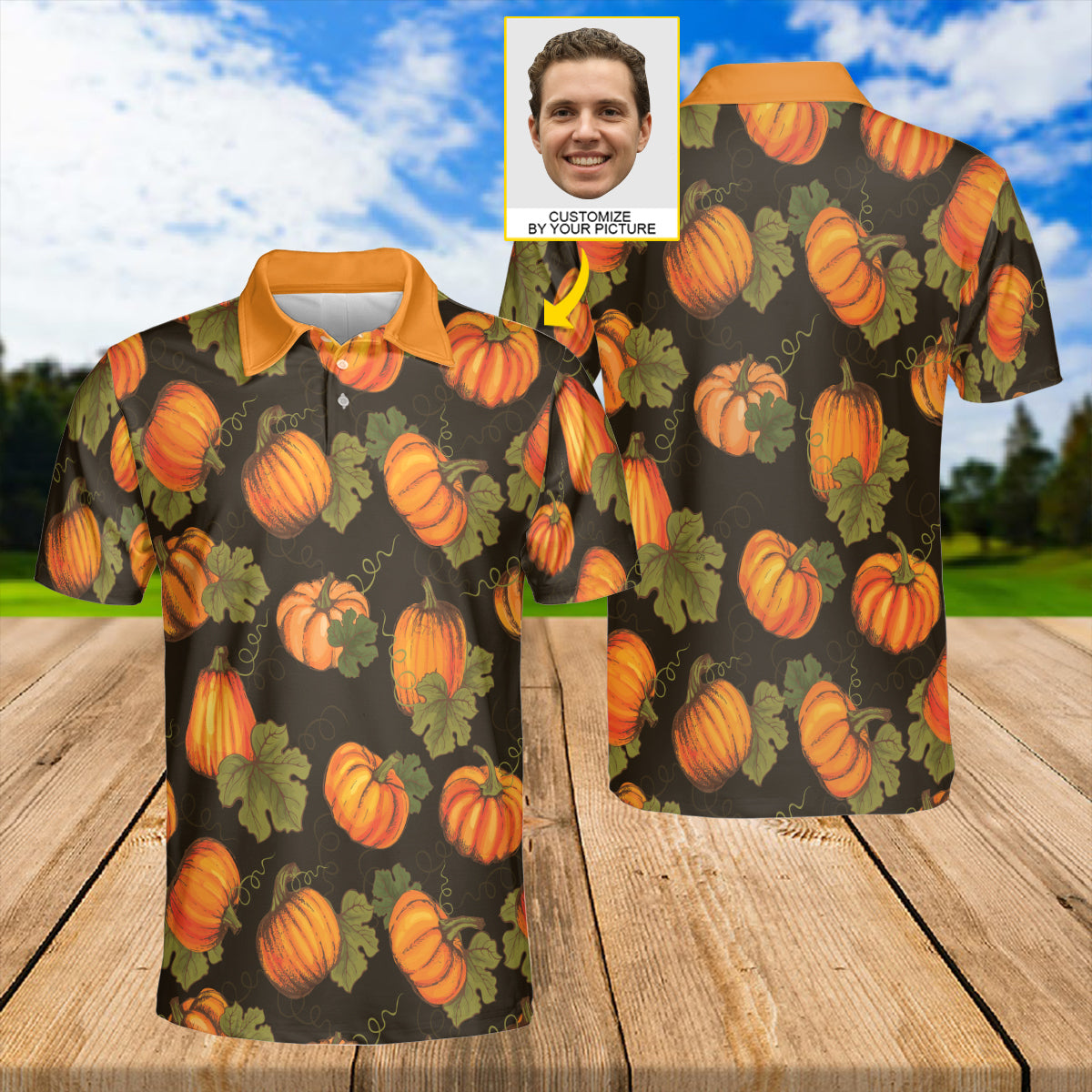 Petthouse | Personalized Organic Farm Vegetables Seamless Pattern With Orange Pumpkins Polo Shirt