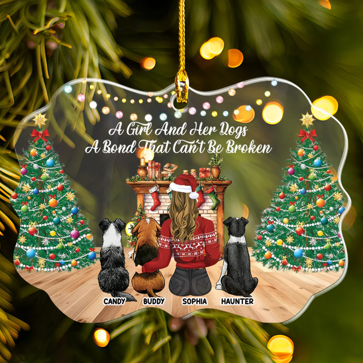 Petthouse | Personalized A Bond That Can't Be Broken Dog Christmas Acrylic Ornament, Hugging Dog Xmas Ornament