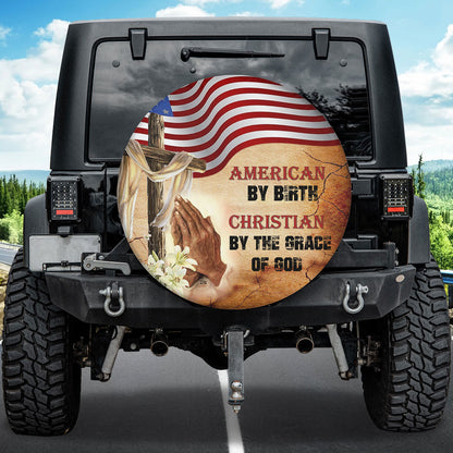 Petthouse | American God Prayer Spare Tire Cover Christian By Grace Religious Tire Cover With Backup Camera Hole