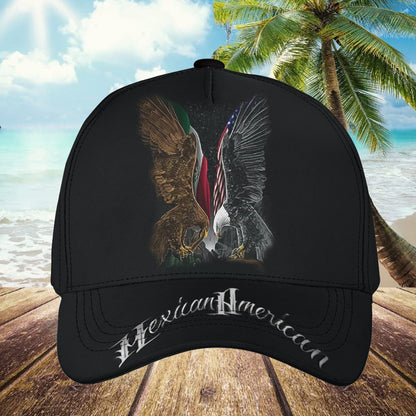 Petthouse | Mexican American Black Baseball Cap For Men Eagle Hat Birthday Gift For Mexican Men Eagle Black Hat