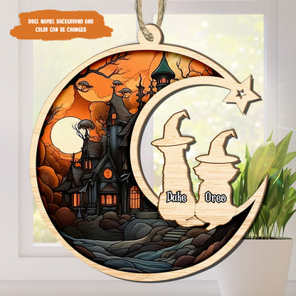 Petthouse | Custom Loss Of Dog Sympathy Gift, Custom Dog Halloween Memorial Suncatcher, Dog Memorial Gift