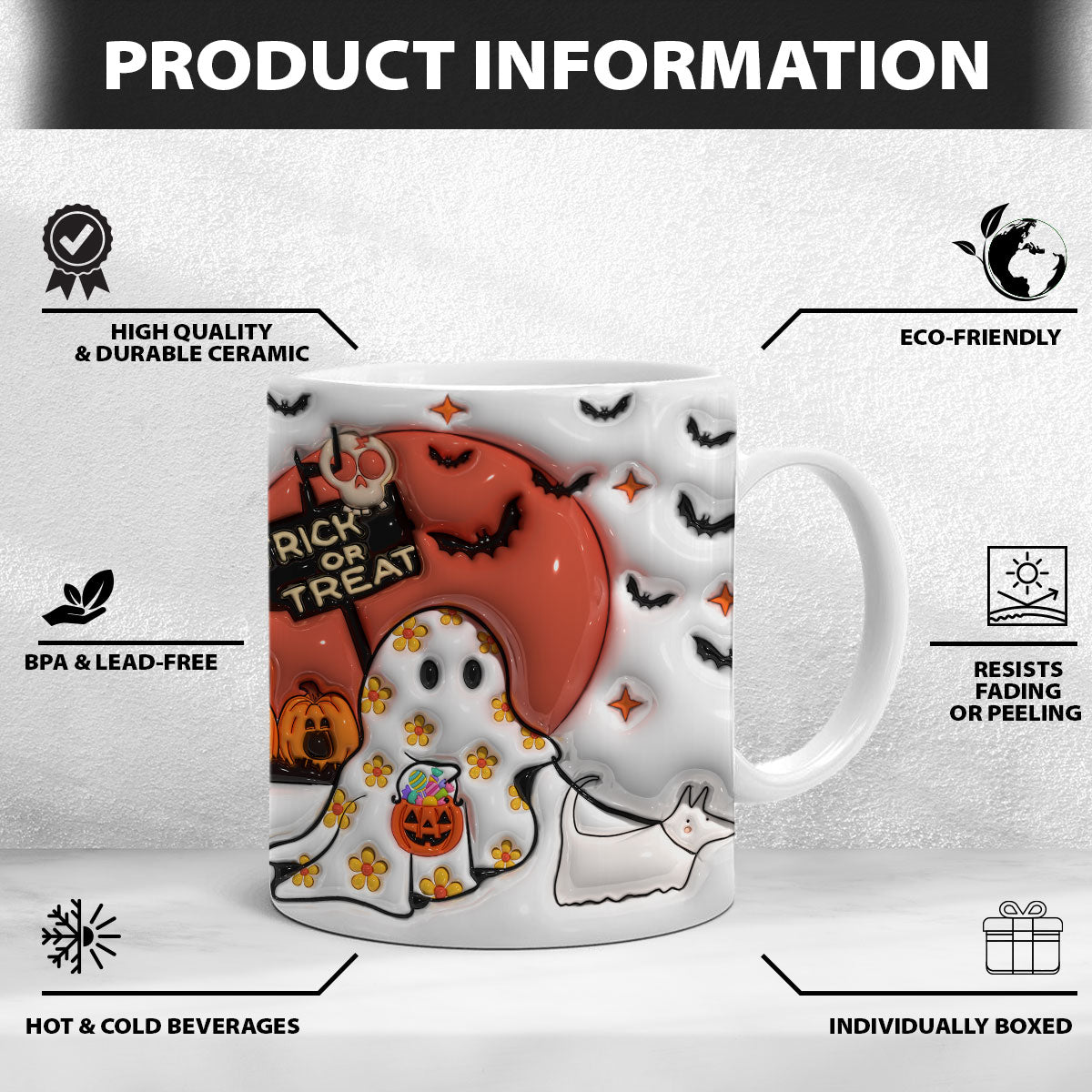 Petthouse | Ghost Walking Dog Ceramic Mug, Spooky Vibes 3d Inflated Effect Printed Mug, Funny Dog Ghost Mug