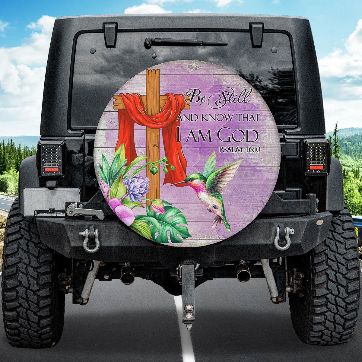 Petthouse | Psalm 46:10 Spare Tire Cover Christian Cross Tire Protector Christmas Gift Canvas Tire Hummingbird