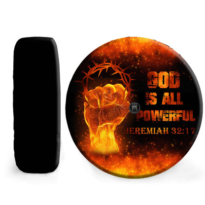 Petthouse | Fiery Fist Tire Wheel Protector God Is All Powerful Christian Gifts Spare Tire Cover