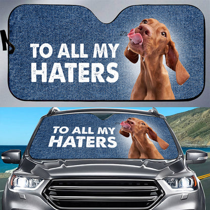 Petthouse | Vizsla To All My Haters Sunshades For Car Funny Dog Sunshade Denim Windshield Cover Weatherproof