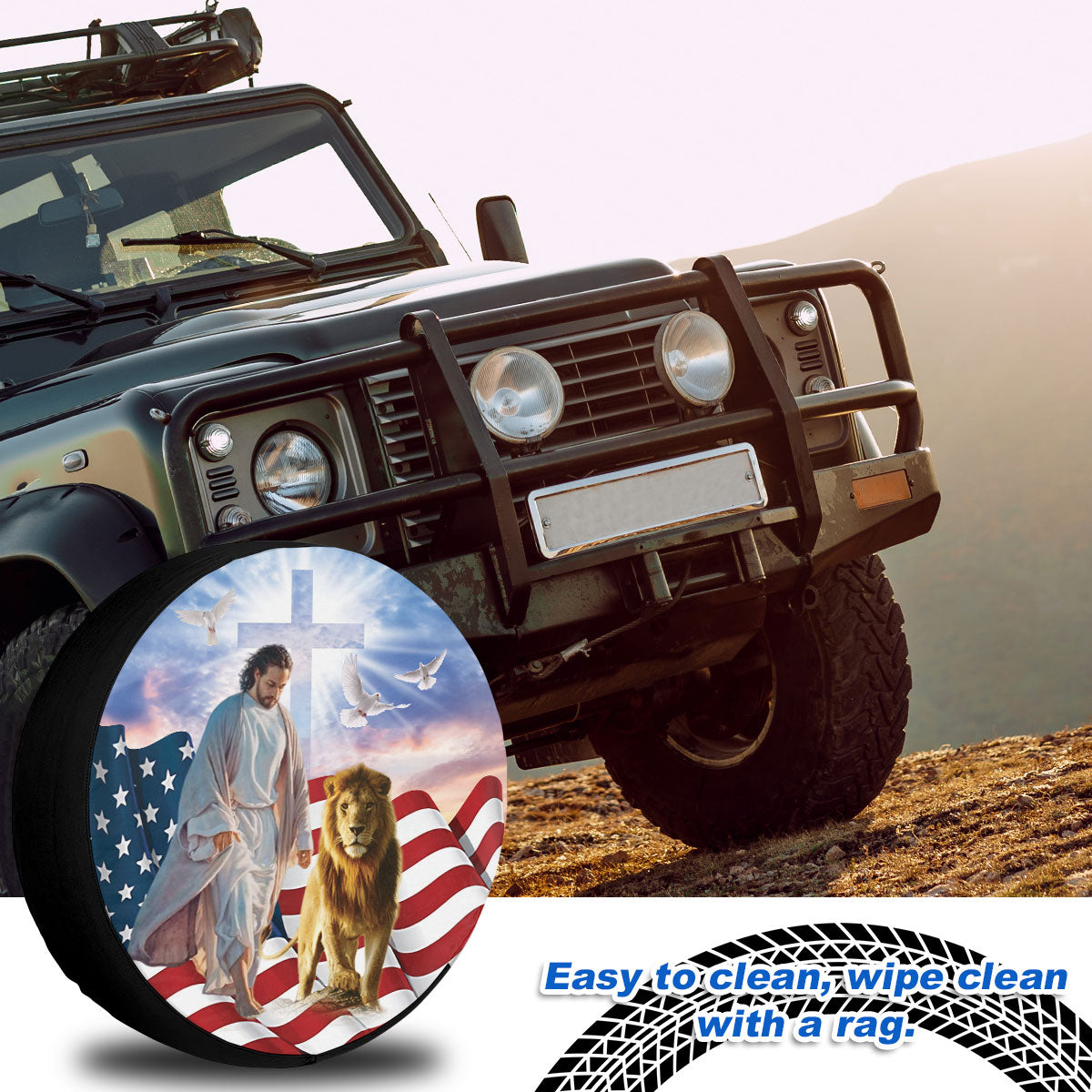 Petthouse | Jesus Lion Usa Flag Wheel Tire Covers God Believer Gifts Seasonal Tire Totes Spare Tire Cover