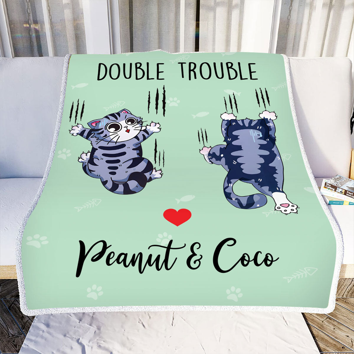 Petthouse | Personalized Naughty Cat Fleece Blanket, Cat Kitten Customize Blanket, Cat Double Trouble