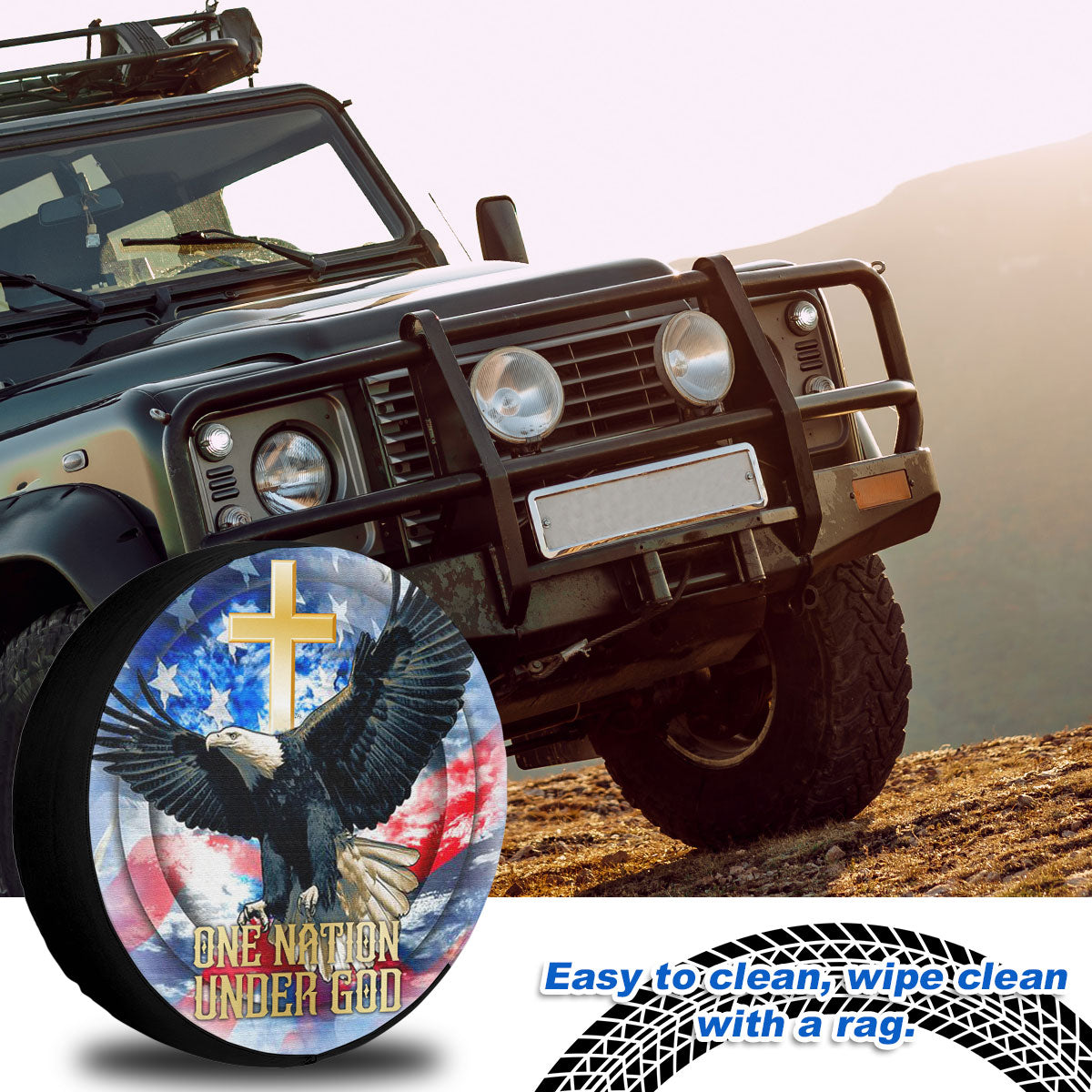 Petthouse | Eagle Usa Flag One Nation Under God Custom Tire Cover Christian American Lover Pastor Spare Tire Cover